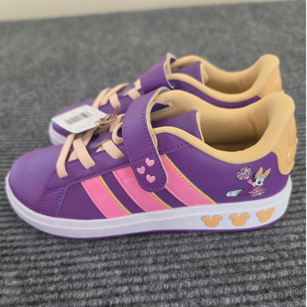 Adidas Disney Minnie Mouse Grand Court Kid's Size 3 Sneakers Purple Yellow Pink - Picture 6 of 12